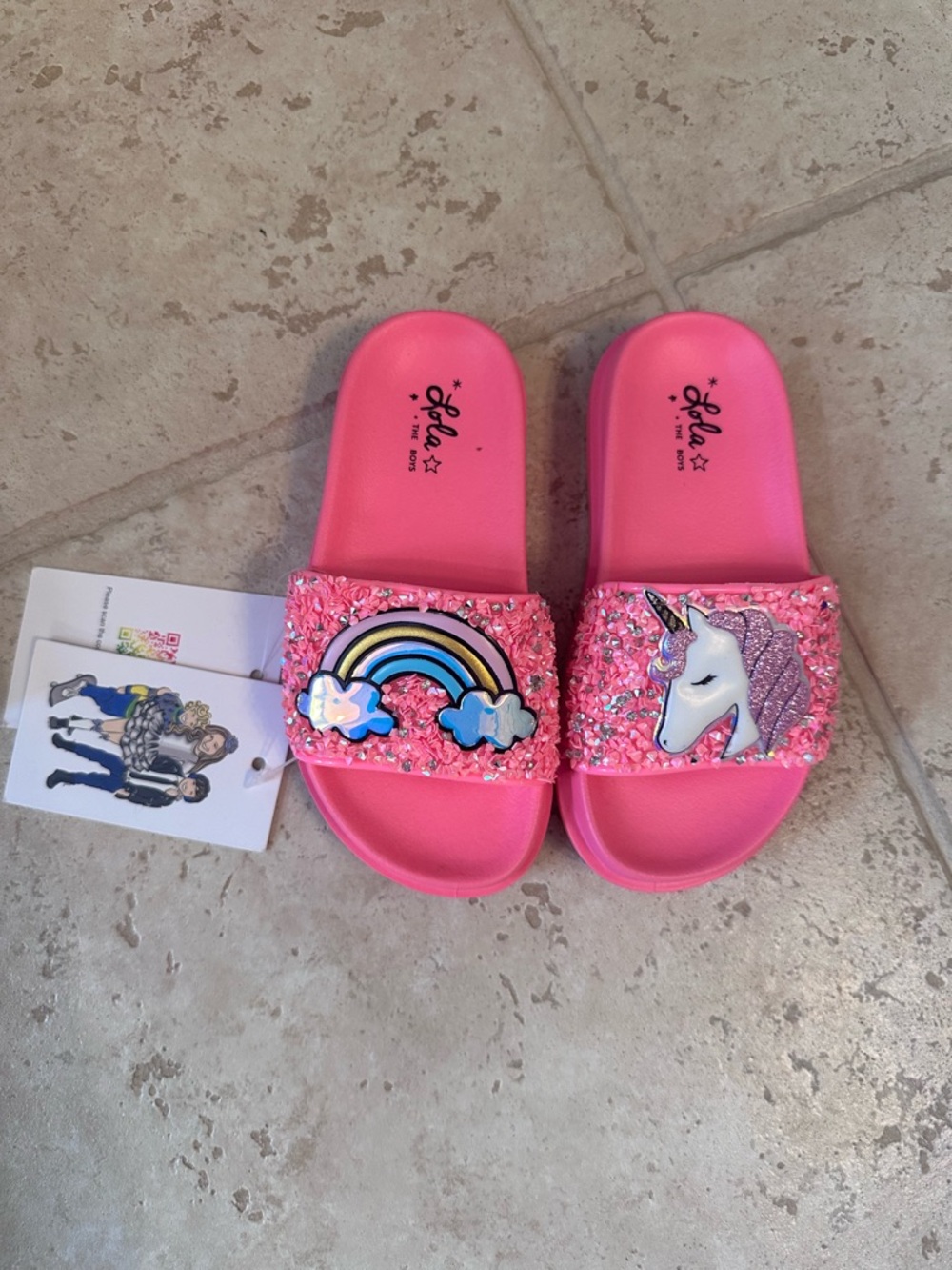 Lola and the Boys Kids Pink Unicorn & Rainbow Slide Sandals